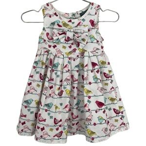 BadaBoom Baby Girl Easter Dress Sz 9 Months White Colourful Birds Spring Wedding